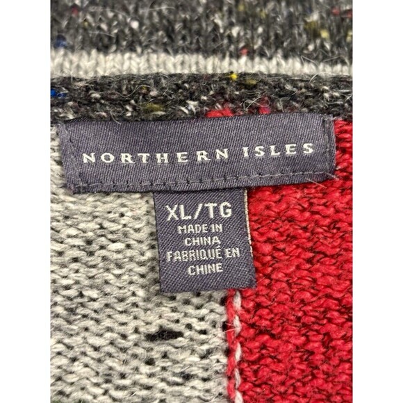 NORTHERN ISLES Holiday Winter Christmas Xmas Patchwork Embroidered Cardigan XL - Picture 7 of 7